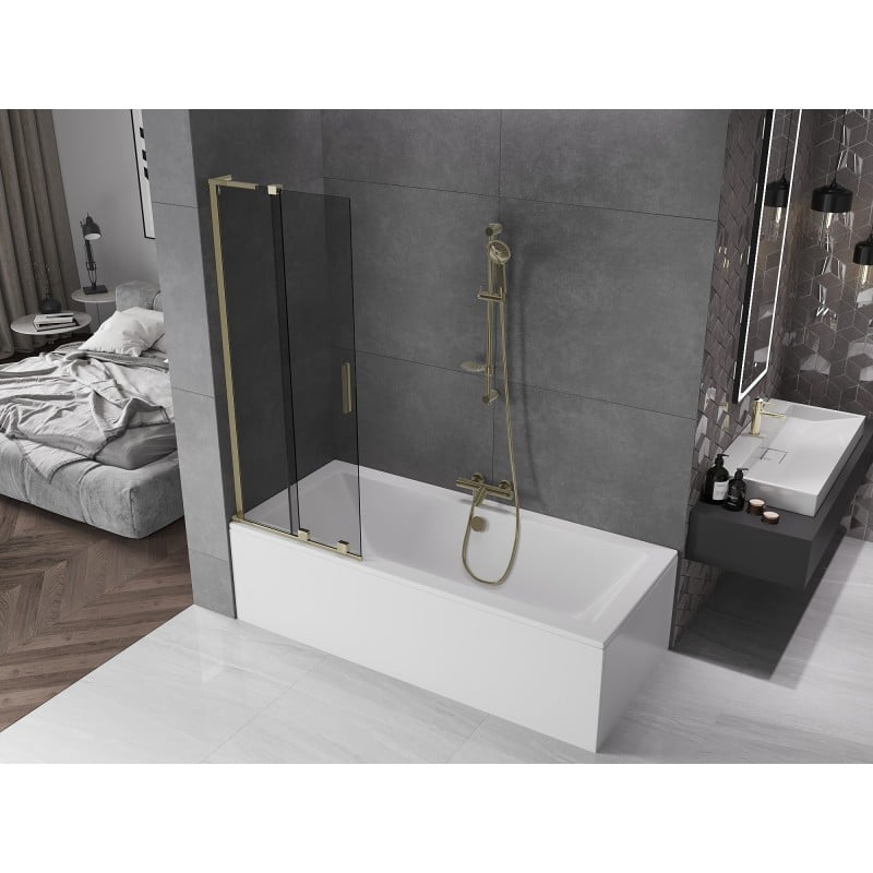 Mexen Velar L parawan nawannowy 2-skrzydłowy rozsuwany 75 x 150 cm, grafit, złoty - 896-075-003-41-50