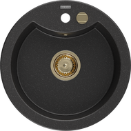 Mexen Diego zlewozmywak granitowy 1-komorowy 488 x 480 mm, czarny/srebrny metalik, syfon złoty - 6512481000-73-G