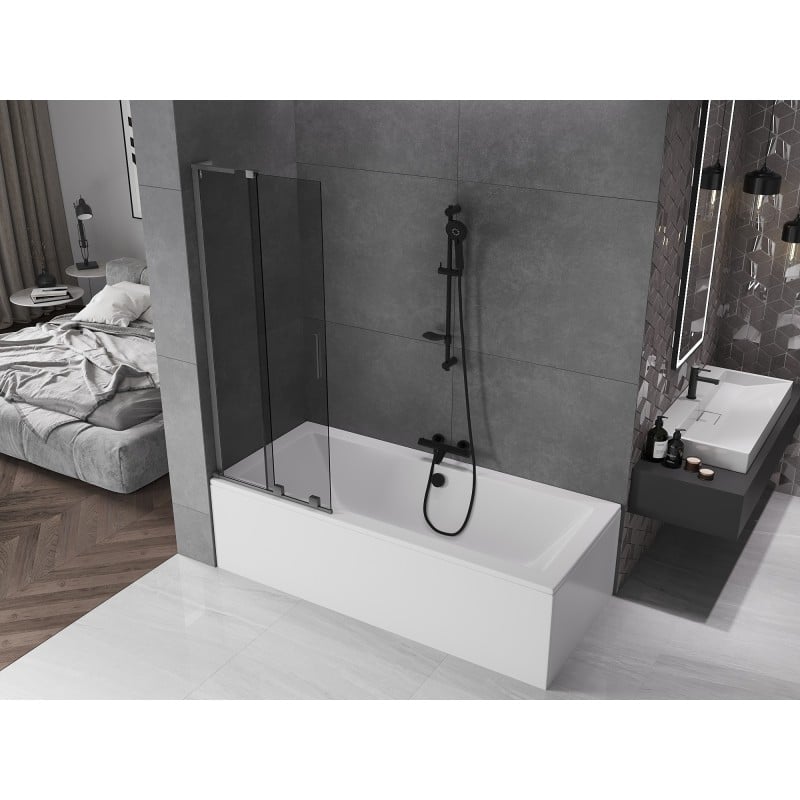 Mexen Velar L parawan nawannowy 2-skrzydłowy rozsuwany 75 x 150 cm, grafit, gun gray szczotkowany - 896-075-003-41-66