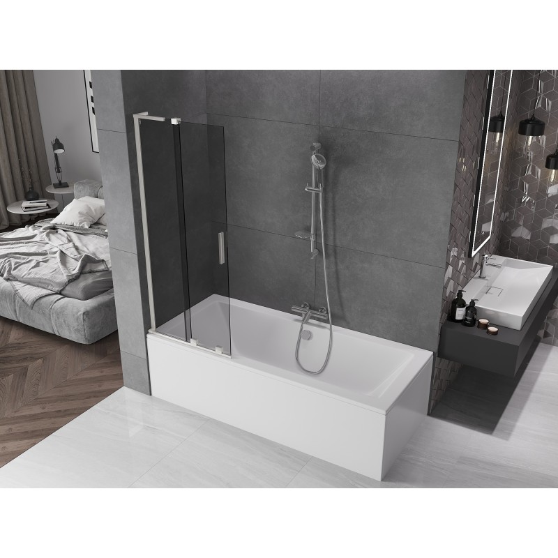 Mexen Velar L parawan nawannowy 2-skrzydłowy rozsuwany 75 x 150 cm, grafit, nikiel szczotkowany - 896-075-003-41-97