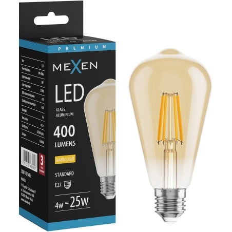 Mexen Vintis żarówka filament LED E27, ST64, 4W, Ciepła - 2200K, 400 lm, amber - L152-E27-0422-50
