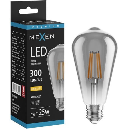 Mexen Vintis żarówka filament LED E27, ST64, 4W, Ciepła - 2200K, 300 lm, smoke - L152-E27-0422-70