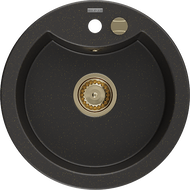 Mexen Diego zlewozmywak granitowy 1-komorowy 488 x 480 mm, czarny/złoty metalik, syfon złoty - 6512481000-75-G