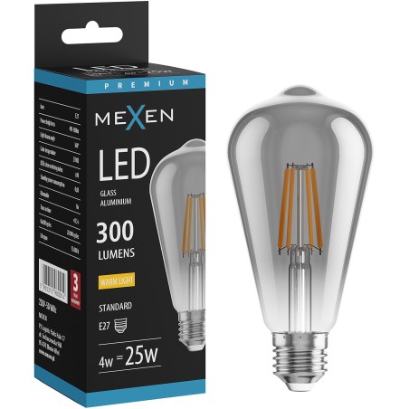Mexen Vintis żarówka filament LED E27, ST64, 4W, Ciepła - 2700K,  300 lm, smoke - L152-E27-0427-70