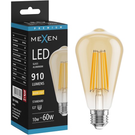 Mexen Vintis żarówka filament LED E27, ST64, 10W, Ciepła - 2700K, 910 lm, amber - L152-E27-1027-50
