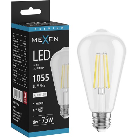 Mexen Vintis żarówka filament LED E27, ST64, 8W, Neutralna - 4000K, 1055 lm, clear - L152-E27-0840-00