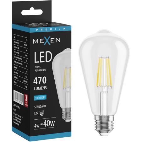 Mexen Vintis żarówka filament LED E27, ST64, 4W, Zimna - 6500K, 470 lm, clear - L152-E27-0465-00