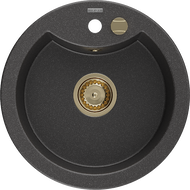 Mexen Diego zlewozmywak granitowy 1-komorowy 488 x 480 mm,  czarny nakrapiany, syfon złoty - 6512481000-76-G