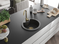 Mexen Diego zlewozmywak granitowy 1-komorowy 488 x 480 mm,  czarny nakrapiany, syfon złoty - 6512481000-76-G