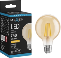 Mexen Vintis żarówka filament LED E27, G80, 8W, Ciepła - 2200K, 750 lm, amber - L155-E27-0822-50