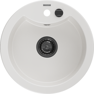 Mexen Diego zlewozmywak granitowy 1-komorowy 488 x 480 mm, biały, syfon czarny - 6512481000-20-B