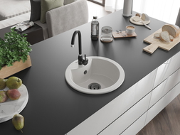 Mexen Diego zlewozmywak granitowy 1-komorowy 488 x 480 mm, biały, syfon czarny - 6512481000-20-B