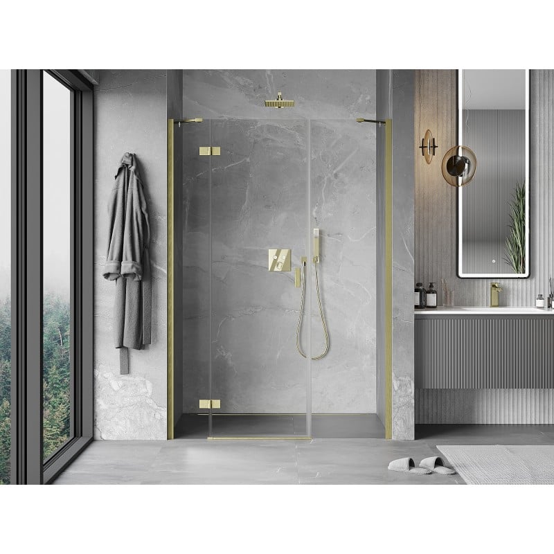 Mexen Mist-H drzwi prysznicowe uchylne lewe 140 cm, transparent, złote szczotkowane - 8A5-140-001-55-00-L