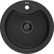 Mexen Diego zlewozmywak granitowy 1-komorowy 488 x 480 mm, czarny/srebrny metalik, syfon czarny - 6512481000-73-B