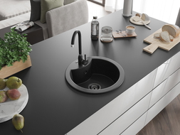 Mexen Diego zlewozmywak granitowy 1-komorowy 488 x 480 mm, czarny/srebrny metalik, syfon czarny - 6512481000-73-B