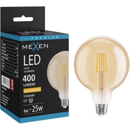 Mexen Vintis żarówka filament LED E27, G125, 4W, Ciepła - 2200K, 400 lm, amber - L158-E27-0422-50