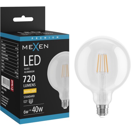 Mexen Vintis żarówka filament LED E27, G125, 6W, Ciepła - 2700K, 720 lm, clear - L158-E27-0627-00