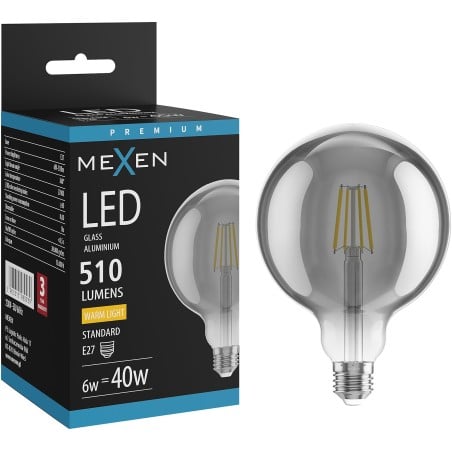 Mexen Vintis żarówka filament LED E27, G125, 6W, Ciepła - 2700K, 510 lm, smoke - L158-E27-0627-70