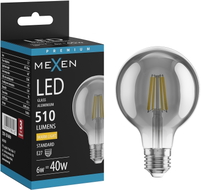 Mexen Vintis żarówka filament LED E27, G80, 6W, Ciepła - 2700K, 510 lm, smoke - L155-E27-0627-70
