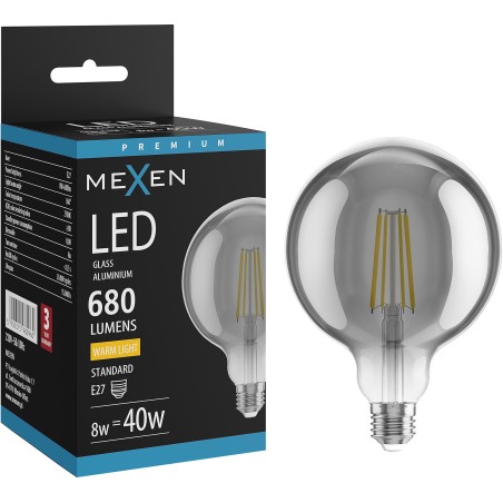 Mexen Vintis żarówka filament LED E27, G125, 8W, Ciepła - 2700K, 680 lm, smoke - L158-E27-0827-70