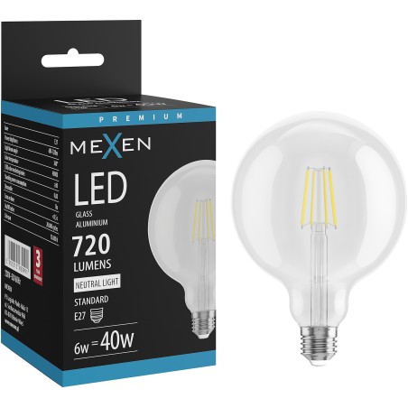 Mexen Vintis żarówka filament LED E27, G125, 6W, Neutralna - 4000K, 720 lm, clear - L158-E27-0640-00