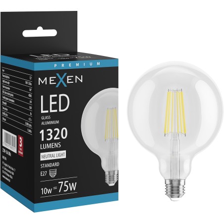 Mexen Vintis żarówka filament LED E27, G125, 10W, Neutralna - 4000K, 1320 lm, clear - L158-E27-1040-00