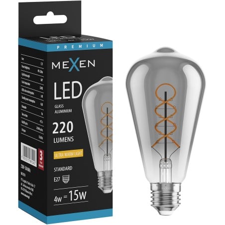 Mexen Vintis żarówka filament spirala LED E27, ST64, 4W, Ciepła - 2200K, 220 lm, smoke - L162-E27-0422-70