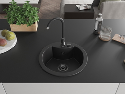 Mexen Diego zlewozmywak granitowy 1-komorowy 488 x 480 mm, czarny, syfon czarny - 6512481000-77-B