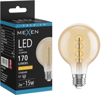 Mexen Vintis żarówka filament spirala LED E27, G80, 2W, Ciepła - 2200K, 170 lm, amber - L165-E27-0222-50