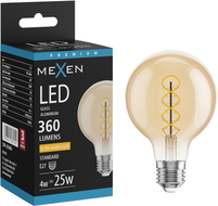 Mexen Vintis żarówka filament spirala LED E27, G80, 4W, Ciepła - 2200K, 360 lm, amber - L165-E27-0422-50