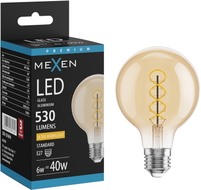 Mexen Vintis żarówka filament spirala LED E27, G80, 6W, Ciepła - 2200K, 530 lm, amber - L165-E27-0622-50