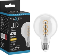 Mexen Vintis żarówka filament spirala LED E27, G80, 4W, Ciepła - 2700K, 420 lm, clear - L165-E27-0427-00