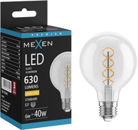 Mexen Vintis żarówka filament spirala LED E27, G80, 6W, Ciepła - 2700K, 630 lm, clear - L165-E27-0627-00