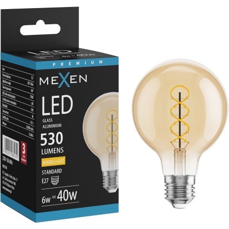 Mexen Vintis żarówka filament spirala LED E27, G80, 6W, Ciepła - 2700K, 530 lm, amber - L165-E27-0627-50