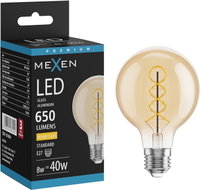 Mexen Vintis żarówka filament spirala LED E27, G80, 8W, Ciepła - 2700K, 650 lm, amber - L165-E27-0827-50