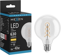 Mexen Vintis żarówka filament spirala LED E27, G95, 6W, Ciepła - 2700K, 630 lm, clear - L167-E27-0627-00