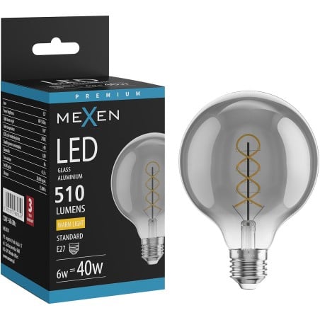 Mexen Vintis żarówka filament spirala LED E27, G95, 6W, Ciepła - 2700K, 510 lm, smoke - L167-E27-0627-70