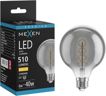 Mexen Vintis żarówka filament spirala LED E27, G95, 6W, Ciepła - 2700K, 510 lm, smoke - L167-E27-0627-70