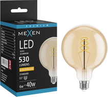 Mexen Vintis żarówka filament spirala LED E27, G125, 6W, Ciepła - 2200K, 530 lm, amber - L168-E27-0622-50