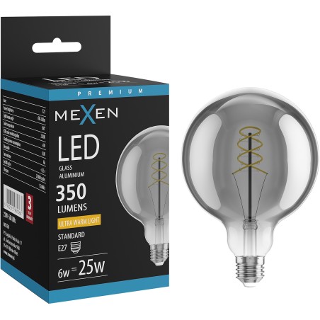 Mexen Vintis żarówka filament spirala LED E27, G125, 6W, Ciepła - 2200K, 350 lm, smoke - L168-E27-0622-70