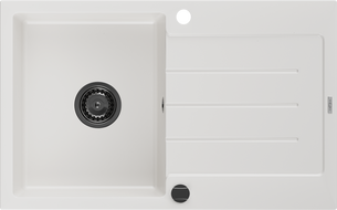 Mexen Bruno zlewozmywak granitowy 1-komorowy z ociekaczem 795 x 495 mm, biały, syfon czarny - 6513791010-20-B