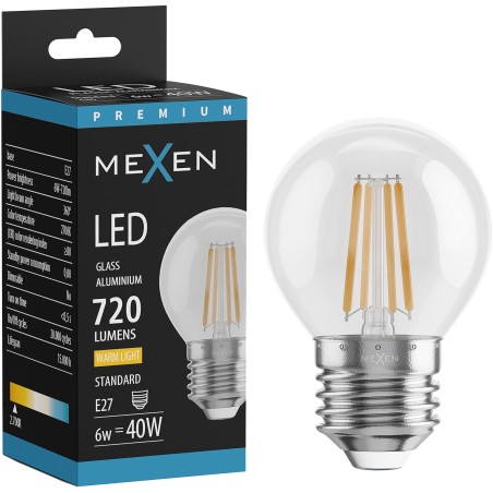 Mexen Vintis żarówka filament LED E27, G45, 6W, Ciepła - 2700K, 720 lm, clear - L156-E27-0627-00