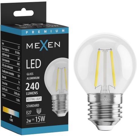 Mexen Vintis żarówka filament LED E27, G45, 2W, Neutralna - 4000K, 240 lm, clear - L156-E27-0227-00