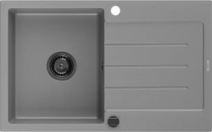 Mexen Bruno zlewozmywak granitowy 1-komorowy z ociekaczem 795 x 495 mm, szary, syfon czarny - 6513791010-71-B