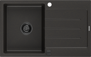 Mexen Bruno zlewozmywak granitowy 1-komorowy z ociekaczem 795 x 495 mm, czarny/złoty metalik, syfon czarny - 6513791010-75-B