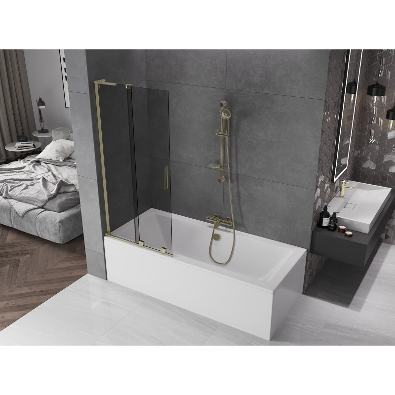 Mexen Velar L parawan nawannowy 2-skrzydłowy rozsuwany 85 x 150 cm, grafit, złoty - 896-085-003-41-50