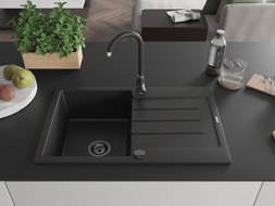 Mexen Bruno zlewozmywak granitowy 1-komorowy z ociekaczem 795 x 495 mm, czarny, syfon czarny - 6513791010-77-B