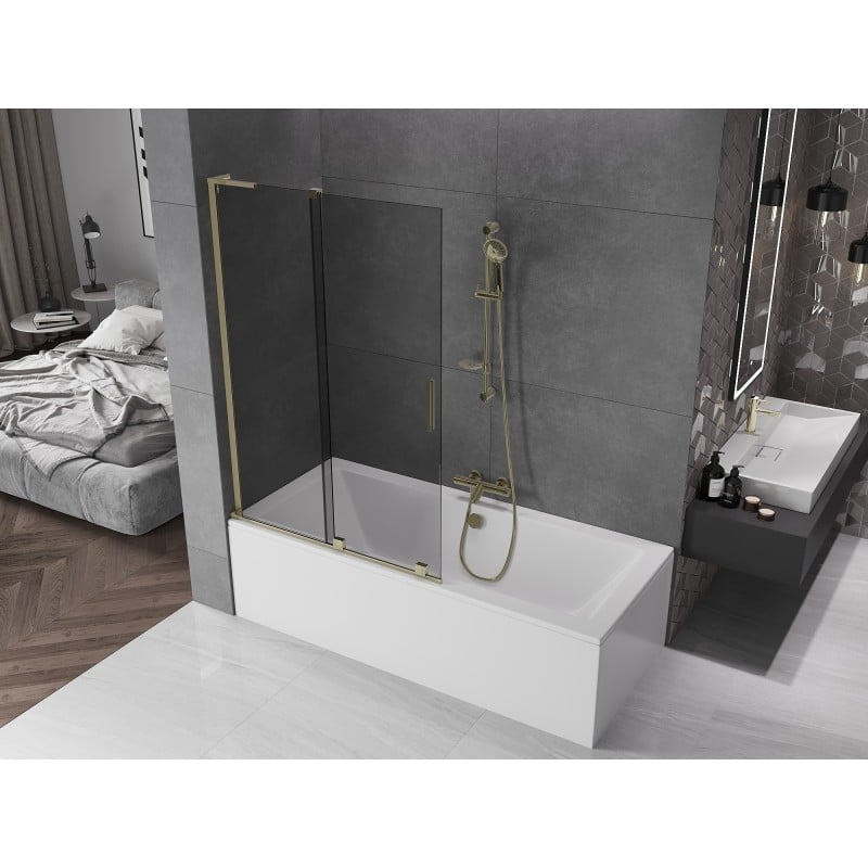 Mexen Velar L parawan nawannowy 2-skrzydłowy rozsuwany 110 x 150 cm, grafit, złoty - 896-110-003-41-50