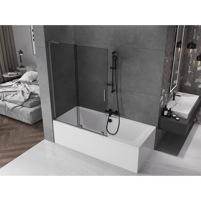 Mexen Velar L parawan nawannowy 2-skrzydłowy rozsuwany 120 x 150 cm, grafit, gun gray szczotkowany - 896-120-003-41-66