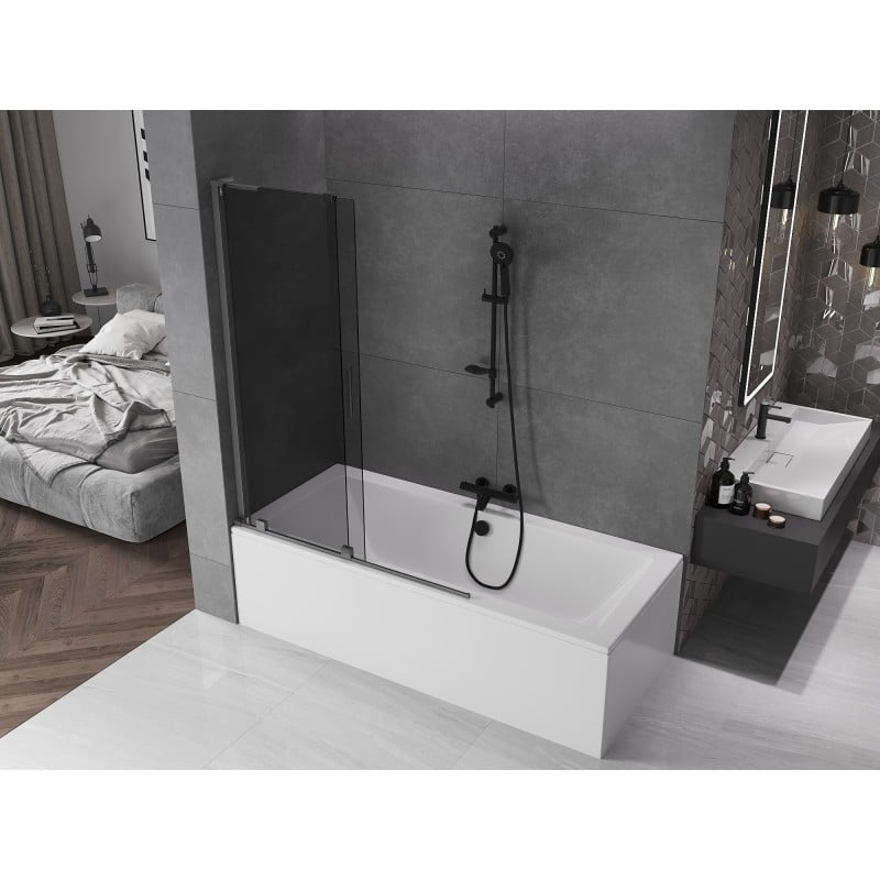 Mexen Velar L parawan nawannowy 2-skrzydłowy rozsuwany 120 x 150 cm, grafit, gun gray szczotkowany - 896-120-003-41-66